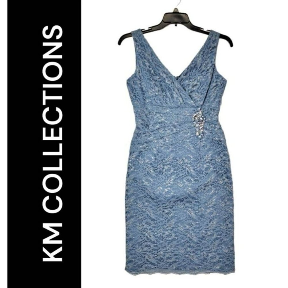 Km Collections Dress Blue Size 8 Women Sleeveless Sheath Paisely Dress Formal